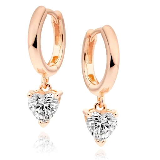 Beaverbrooks Silver Rose Gold Plated Cubic Zirconia Heart Charm Hoop Earrings
