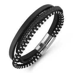 Beaverbrooks Stainless Steel and Leather Men’s Bracelet
