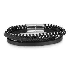 Beaverbrooks Stainless Steel and Leather Men’s Bracelet