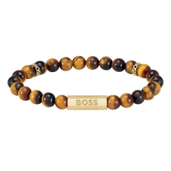 BOSS Devon Yellow Gold Plated Tiger’s Eye Men’s Bracelet