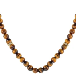 BOSS Devon Yellow Gold Plated Tiger’s Eye Men’s Necklace