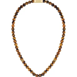 BOSS Devon Yellow Gold Plated Tiger’s Eye Men’s Necklace