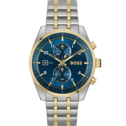 BOSS Skytraveller 44mm Stainless Steel and Yellow Gold Tone Chronograph Watch