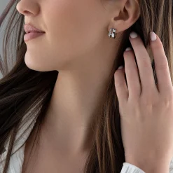 BOSS Stainless Steel Crystal Hoop Earrings