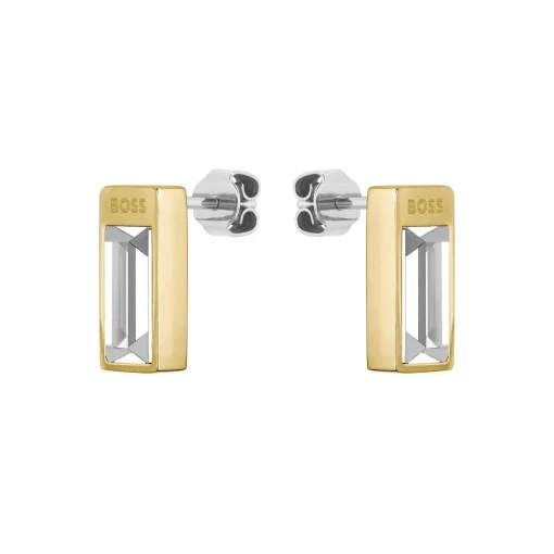 BOSS Yellow Gold Tone Crystal Stud Earrings