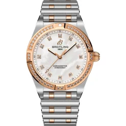 Breitling Chronomat 28mm Stainless Steel and 18ct Rose Gold Mother of Pearl Ladies Watch