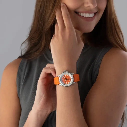 Breitling Superocean Automatic 36mm Orange Rubber Strap Ladies Watch