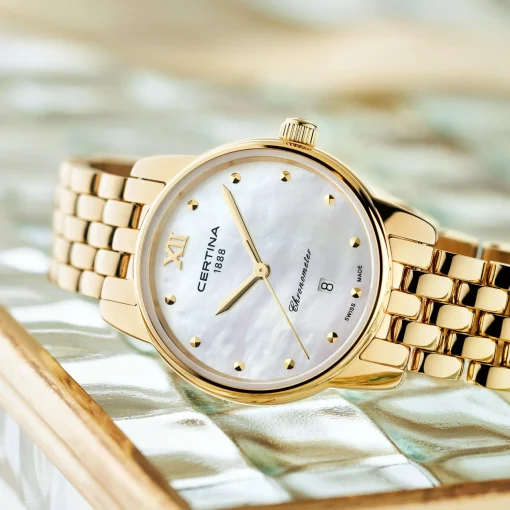 Certina DS-8 27mm Yellow Gold Plated Mother of Pearl Ladies Watch