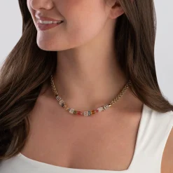 Coeur De Lion GeoCUBE Fusion Summer Yellow Gold Tone Crystal Necklace