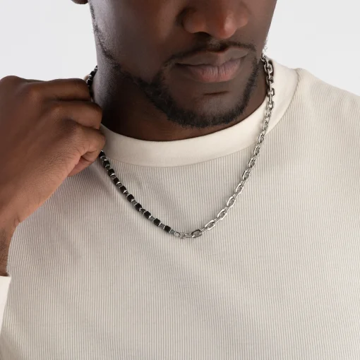 Coeur De Lion Stainless Steel Onyx Men’s Necklace