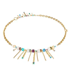 Coeur De Lion Sunray Cube Couture Yellow Gold Tone Pearl and Crystal Necklace
