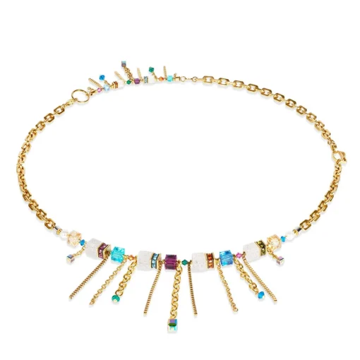 Coeur De Lion Sunray Cube Couture Yellow Gold Tone Pearl and Crystal Necklace