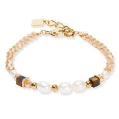 Coeur De Lion Yellow Gold Tone Pearl and Tiger’s Eye Bracelet