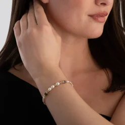 Coeur De Lion Yellow Gold Tone Pearl and Tiger’s Eye Bracelet