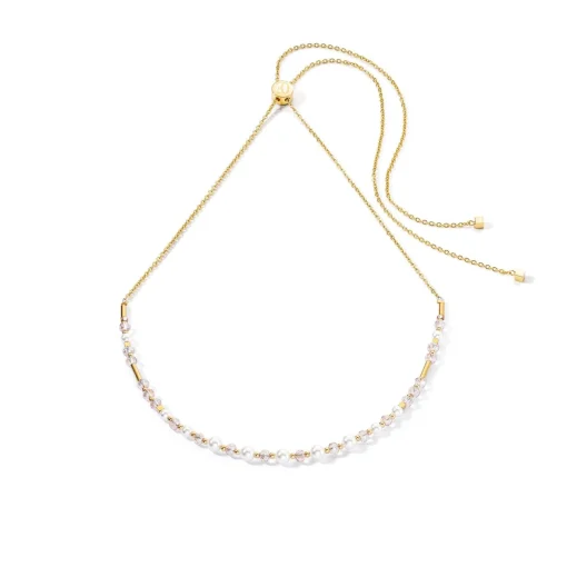 Coeur De Lion Yellow Gold Tone Crystal Pearl Slider Necklace