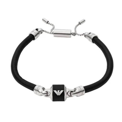 Emporio Armani Black Marble Leather Men’s Bracelet