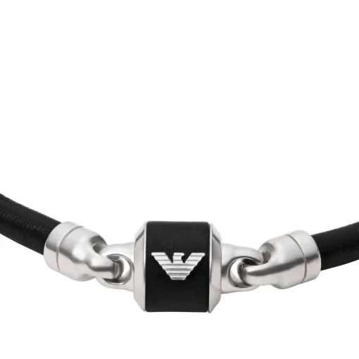 Emporio Armani Black Marble Leather Men’s Bracelet