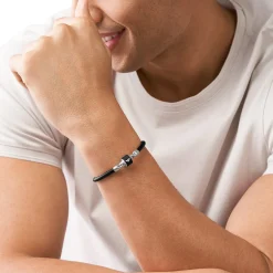 Emporio Armani Black Marble Leather Men’s Bracelet