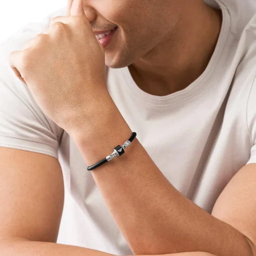 Emporio Armani Black Marble Leather Men’s Bracelet