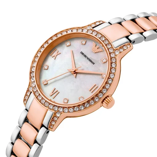 Emporio Armani 32mm Stainless Steel and Rose Gold Tone Crystal Ladies Watch