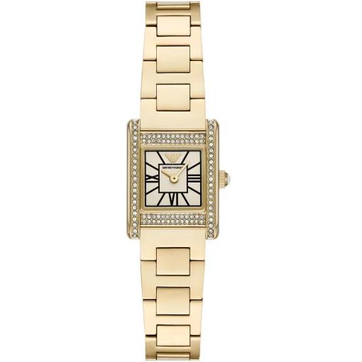 Emporio Armani 26mm Yellow Gold Tone Crystal Mother of Pearl Ladies Watch