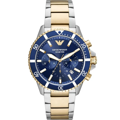 Emporio Armani World Explorer 43mm Stainless Steel and Yellow Gold Tone Chronograph Men's Watch