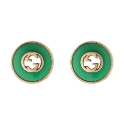 Gucci Interlocking 18ct Rose Gold Green Stud Earrings