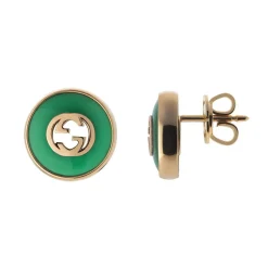 Gucci Interlocking 18ct Rose Gold Green Stud Earrings