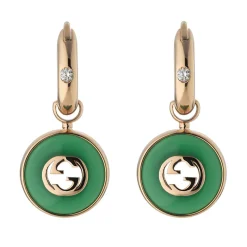 Gucci Interlocking 18ct Rose Gold Green Drop Earrings
