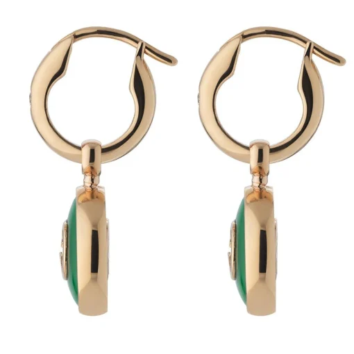 Gucci Interlocking 18ct Rose Gold Green Drop Earrings