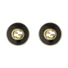 Gucci Interlocking 18ct Yellow Gold Onyx Stud Earrings
