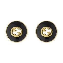 Gucci Interlocking 18ct Yellow Gold Onyx Stud Earrings