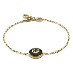 Gucci Interlocking 18ct Yellow Gold Diamond Onyx Bracelet