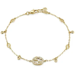 Gucci Interlocking 18ct Yellow Gold Diamond Bracelet