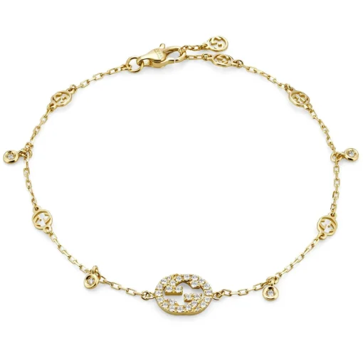 Gucci Interlocking 18ct Yellow Gold Diamond Bracelet