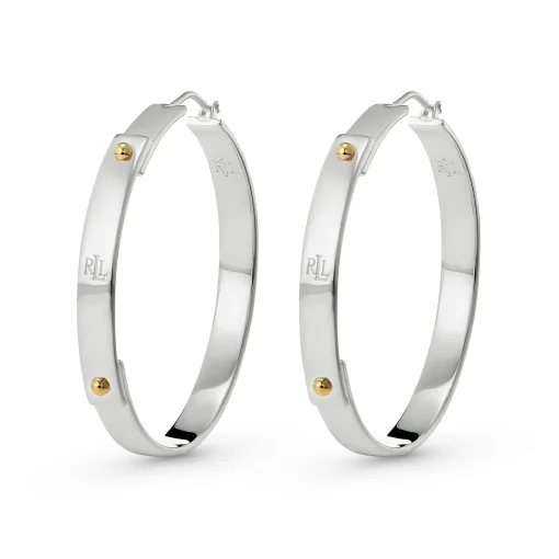 Lauren Ralph Lauren Silver Two Tone Hoop Earrings