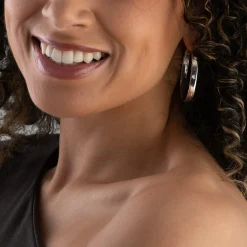Lauren Ralph Lauren Silver Two Tone Hoop Earrings