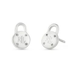 Lauren Ralph Lauren Silver Padlock Diamond Stud Earrings