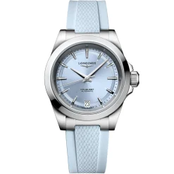 Longines Conquest 34mm Blue Rubber Strap Automatic Ladies Watch