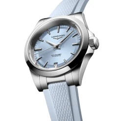 Longines Conquest 34mm Blue Rubber Strap Automatic Ladies Watch