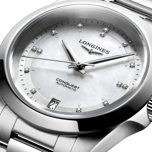 Longines Conquest 34mm Diamond Mother of Pearl Automatic Ladies Watch
