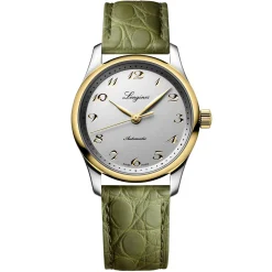 Longines Master Collection 34mm 18ct Yellow Gold Green Leather Strap Automatic Ladies Watch