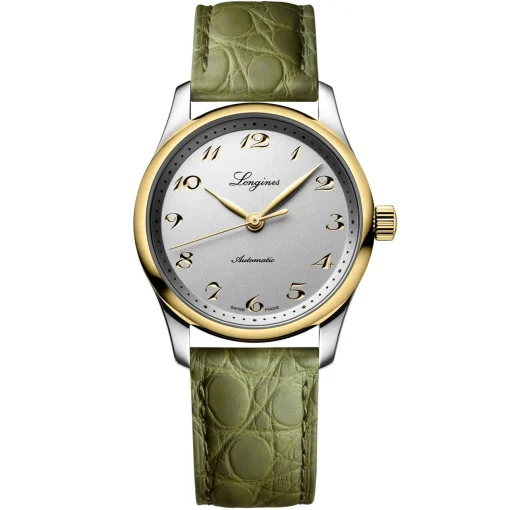 Longines Master Collection 34mm 18ct Yellow Gold Green Leather Strap Automatic Ladies Watch