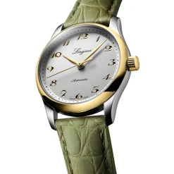 Longines Master Collection 34mm 18ct Yellow Gold Green Leather Strap Automatic Ladies Watch