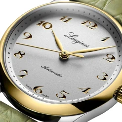 Longines Master Collection 34mm 18ct Yellow Gold Green Leather Strap Automatic Ladies Watch