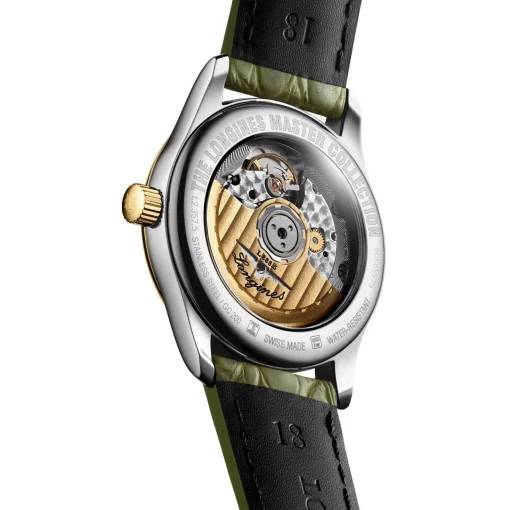 Longines Master Collection 34mm 18ct Yellow Gold Green Leather Strap Automatic Ladies Watch