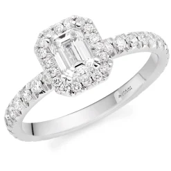 Maple Leaf Diamonds 18ct White Gold Emerald Cut Halo Diamond Ring