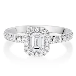 Maple Leaf Diamonds 18ct White Gold Emerald Cut Halo Diamond Ring