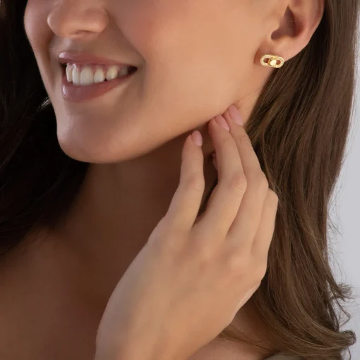 Michael Kors Astor Link Yellow Gold Plated Cubic Zirconia Stud Earrings