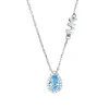 Michael Kors Exclusive Premium Silver Pear Shaped Blue Cubic Zirconia Halo Necklace